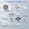 X-Pro 35000 BTU ceiling cassette mini split AC package includes outdoor unit, indoor unit, and installation accessories.