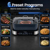 Multi cooker with 6 preset programs, adjustable timer, and nonstick removable pot for versatile meal preparation.