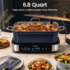 Multi cooker with a 6.8-quart capacity, featuring programmable functions and a removable nonstick pot for easy cleanup.