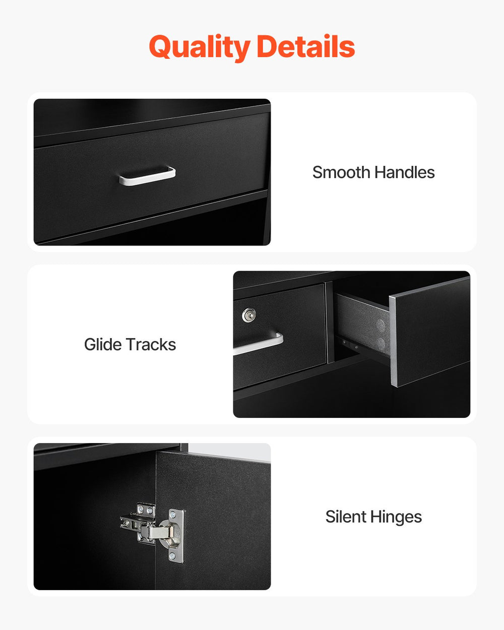 Vevor Reception Desk 47" Rectangular MDF Counter with 3 Lockable Drawer and Storage Cabinet Black New
