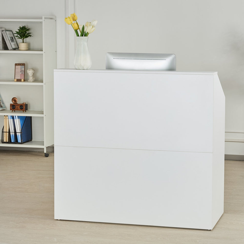 Vevor Reception Desk 46" Rectangular MDF Counter with Waterproof Surface White New