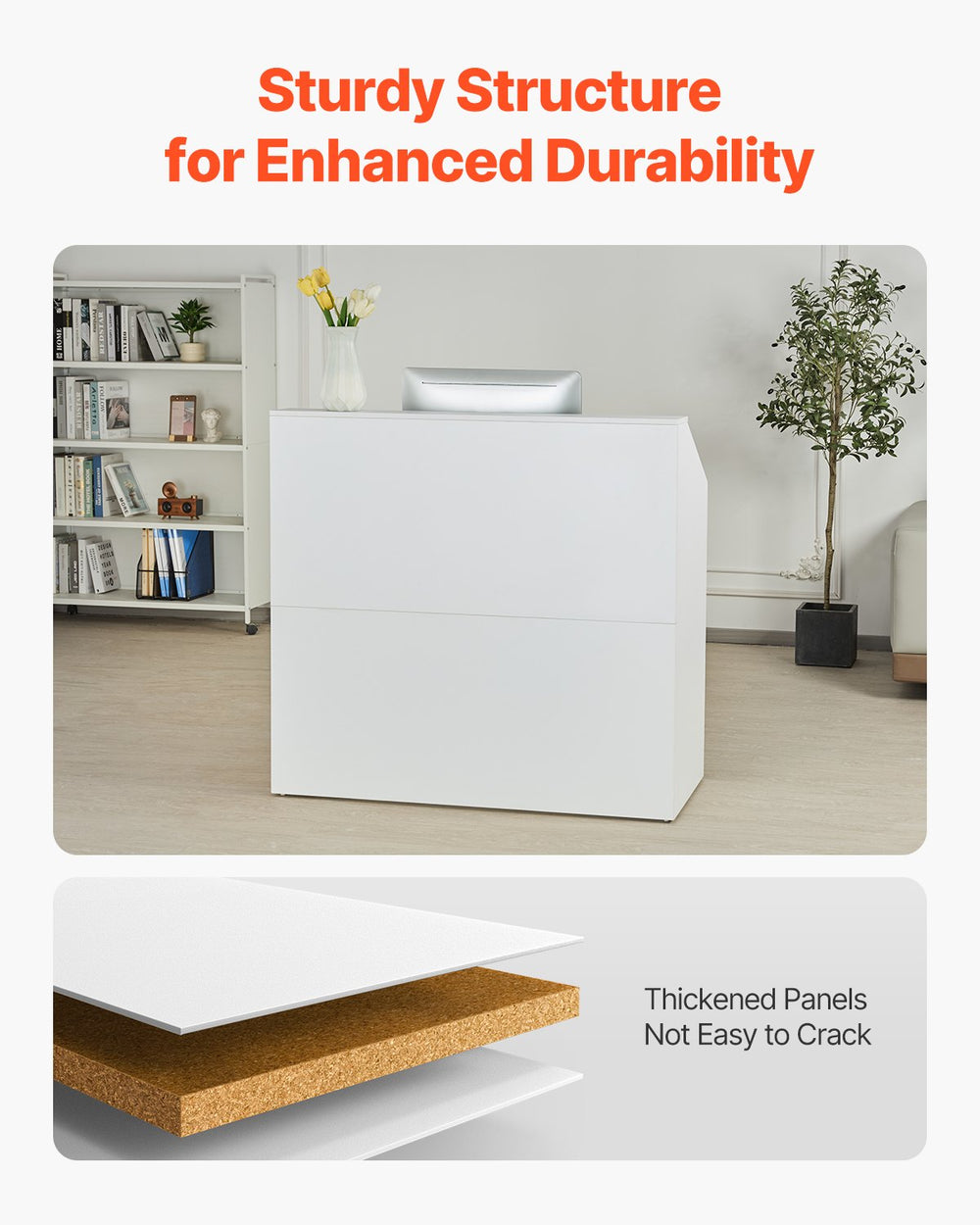 Vevor Reception Desk 46" Rectangular MDF Counter with Waterproof Surface White New