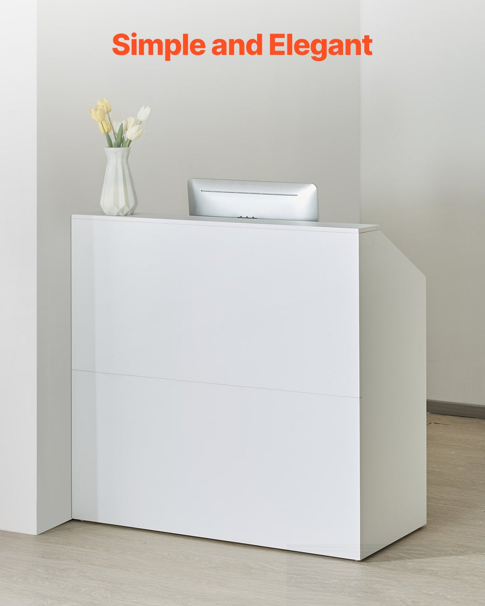 Vevor Reception Desk 46" Rectangular MDF Counter with Waterproof Surface White New