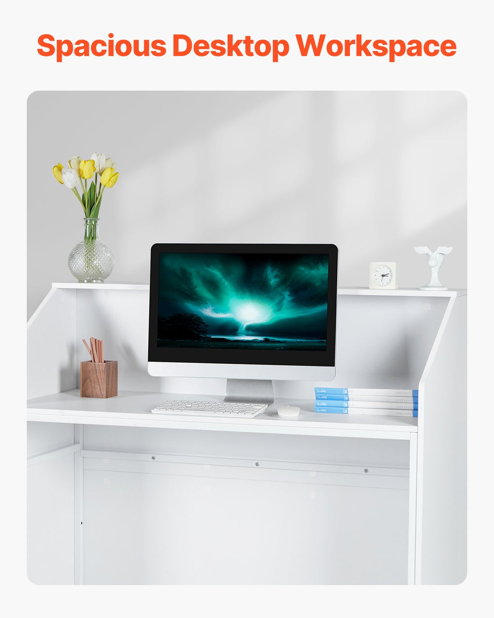 Vevor Reception Desk 46" Rectangular MDF Counter with Waterproof Surface White New