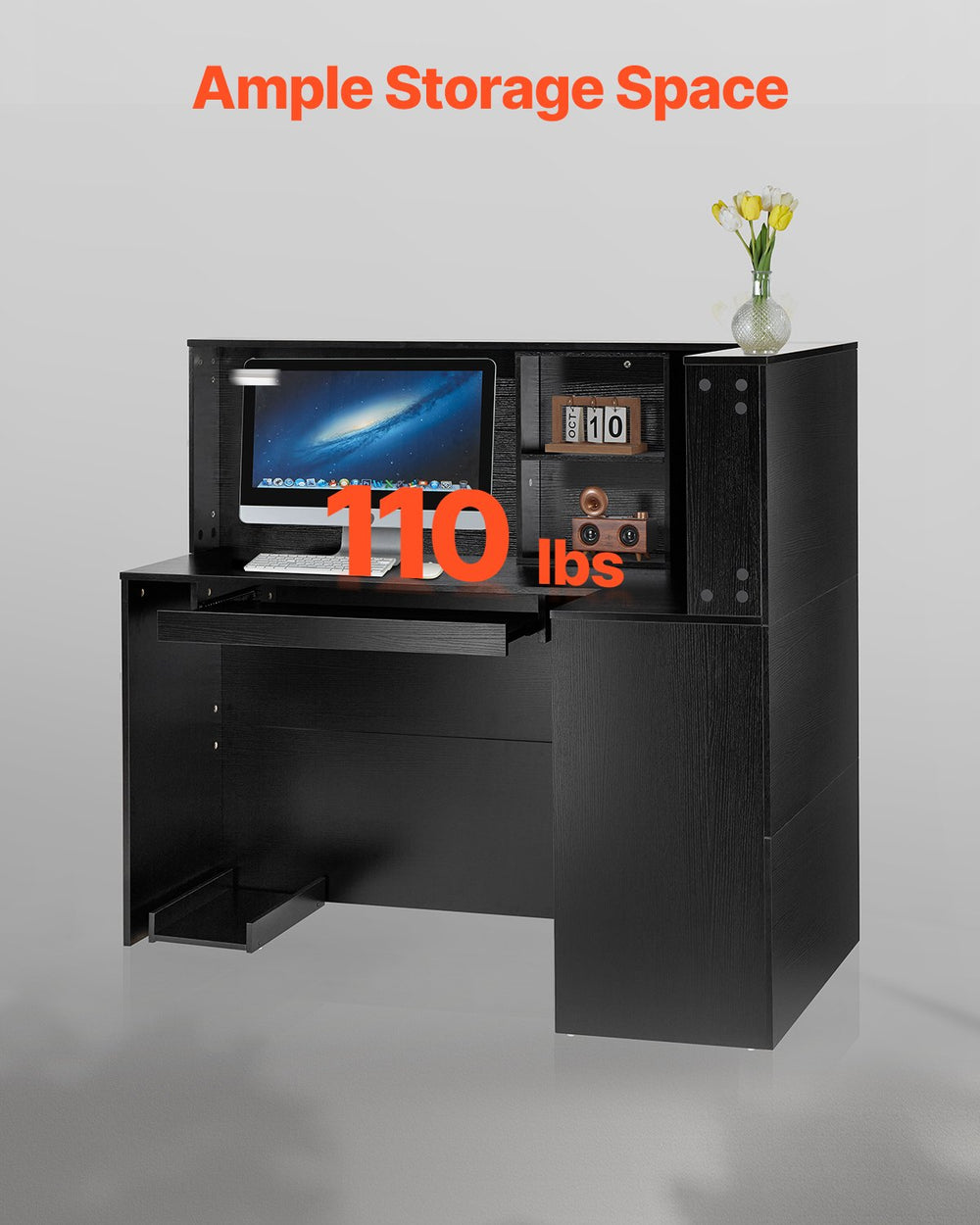 Vevor Reception Desk 55" L-Shaped MDF Counter with Drawer and Storage Cabinet Black New