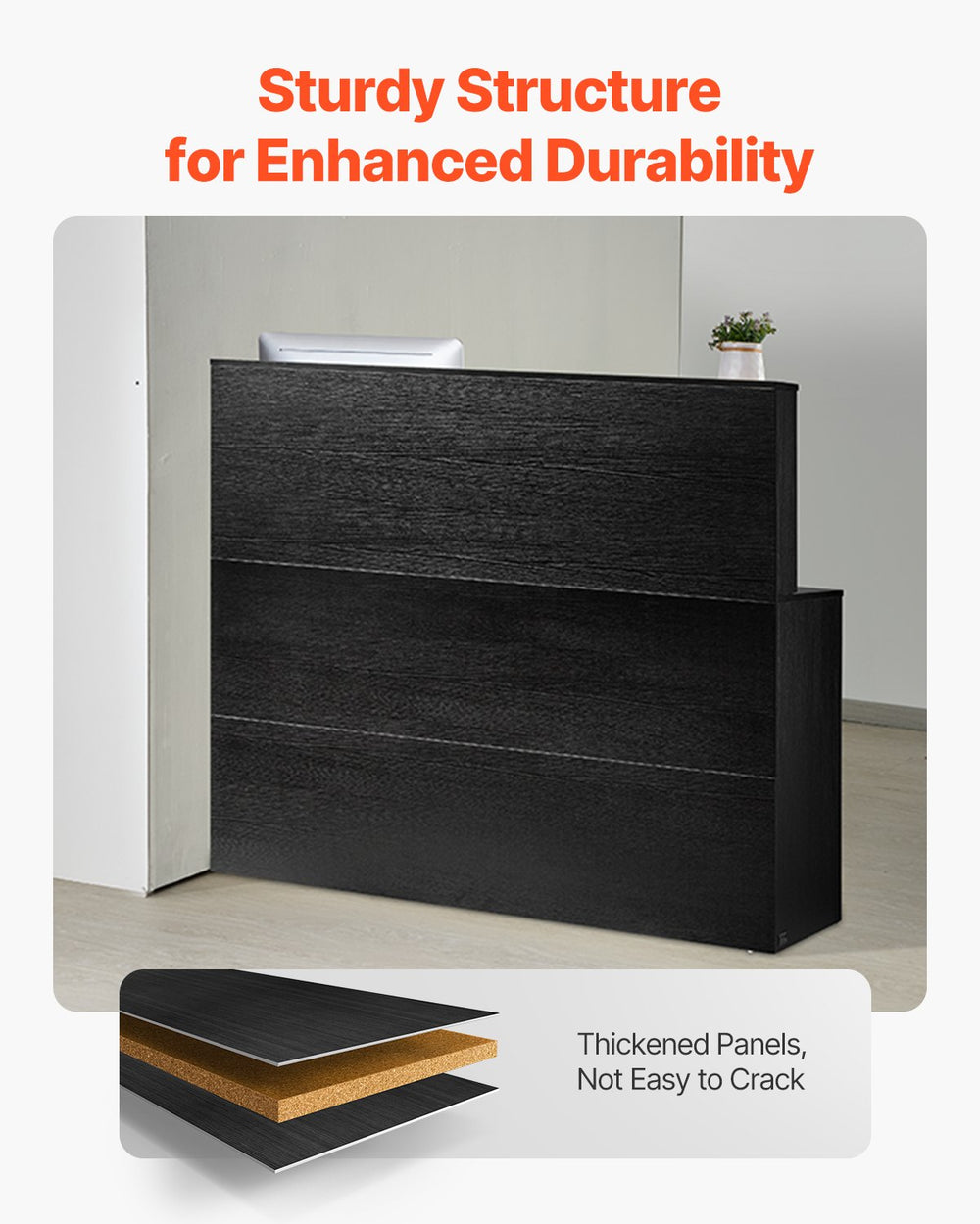 Vevor Reception Desk 55" L-Shaped MDF Counter with Drawer and Storage Cabinet Black New