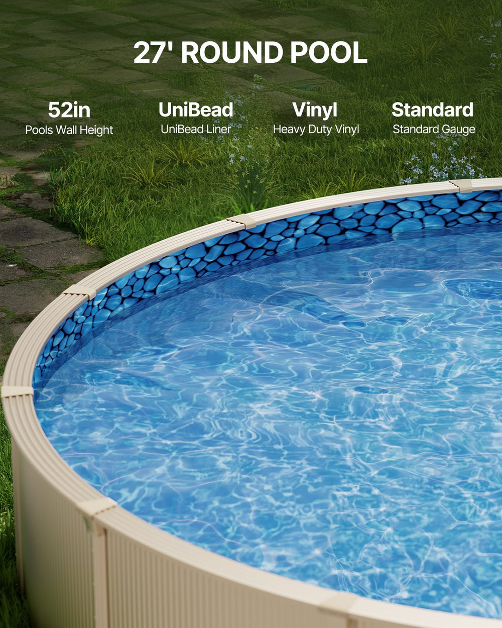 Vevor 27' Round Pool Liner 52" Wall Height Unibead Vinyl Above Ground New