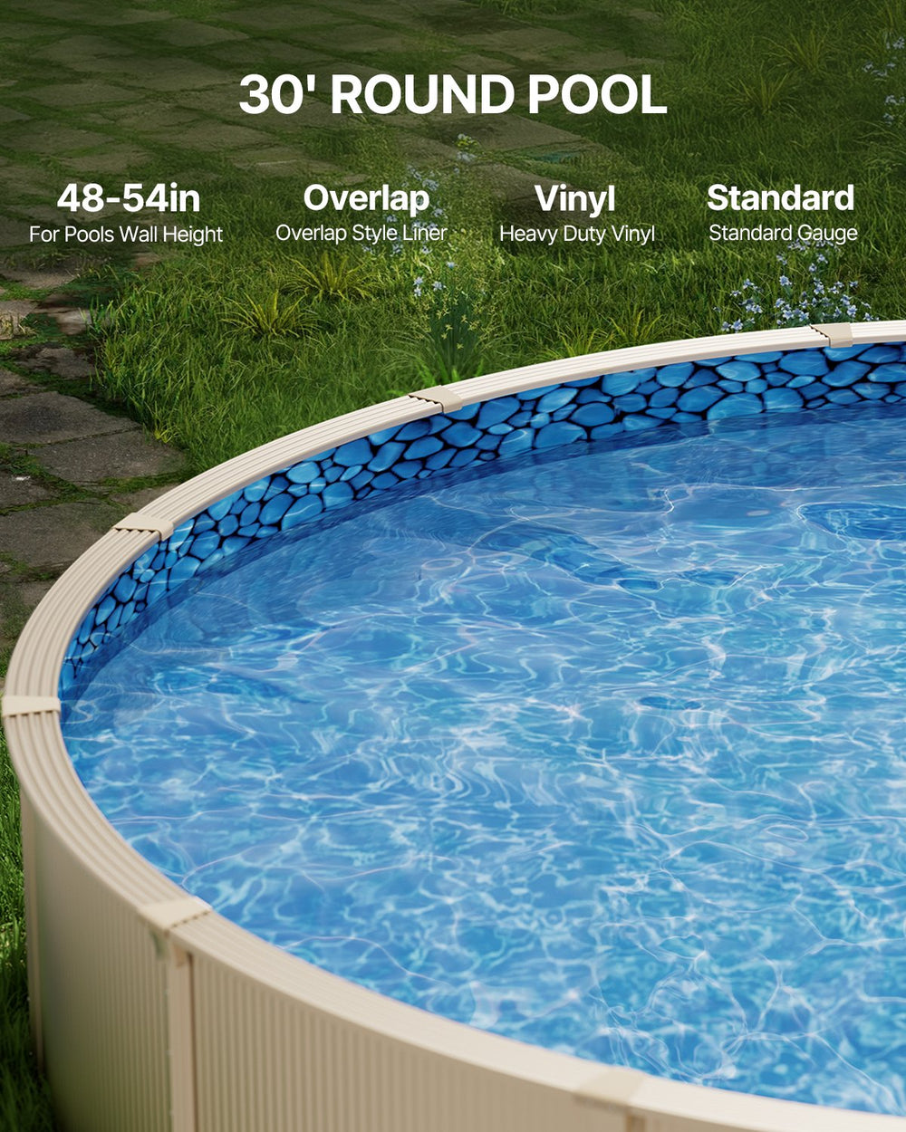 Vevor 30' Round Pool Liner 54" Wall Height Overlap Vinyl Above Ground New