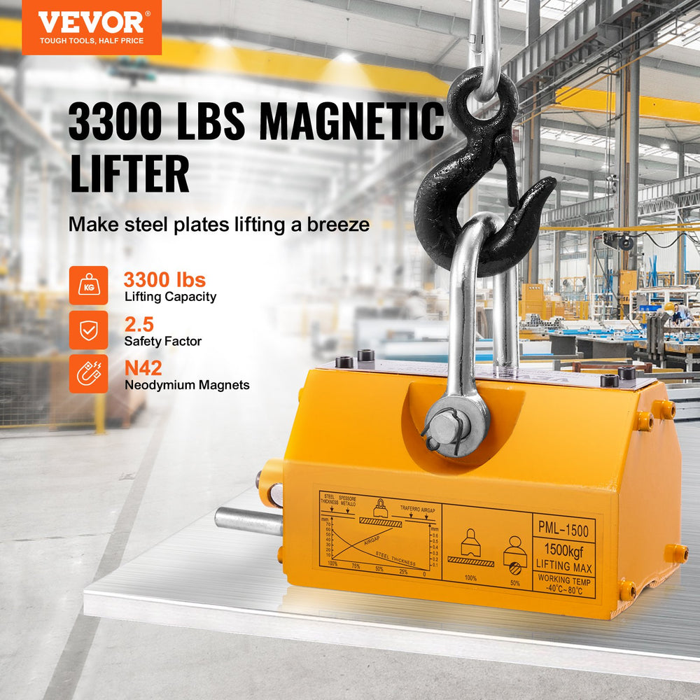 Vevor Magnetic Lifter 3300 Lbs. Pulling Capacity Neodymium and Steel Permanent Lifting Magnet with Release New