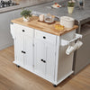 Vevor Kitchen Island Cart 35.4" Solid Rubberwood Top Mobile with Drop Leaf Spice Rack and 2 Drawers White New