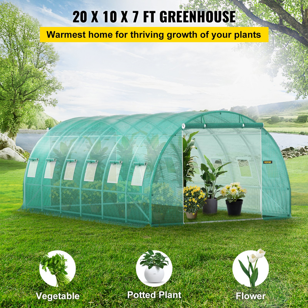 Vevor 20' x 10' x 7' Tunnel Greenhouse Steel Hoops Waterproof Cover New