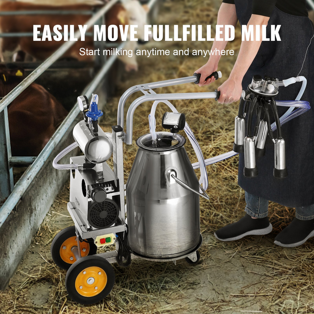 Vevor Electric Cow Milking Machine 6.6 Gal. 25L 304 Stainless Steel Food Grade Silicone Portable New