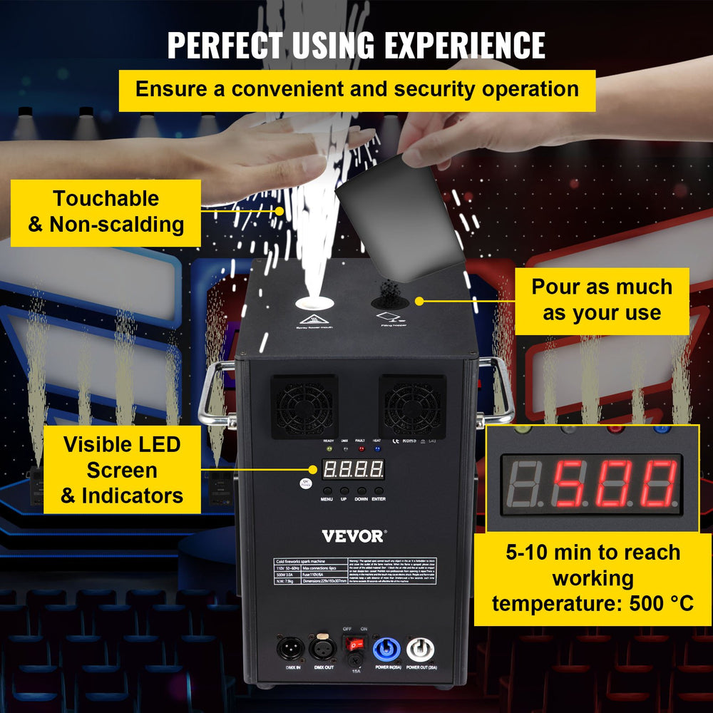 Vevor Cold Spark Machine 700W Stage Effect with Wireless Remote DMX Control Adjustable Spark Height New