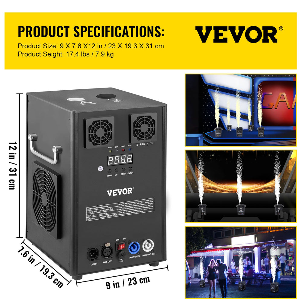 Vevor Cold Spark Machine 700W Stage Effect with Wireless Remote DMX Control Adjustable Spark Height New