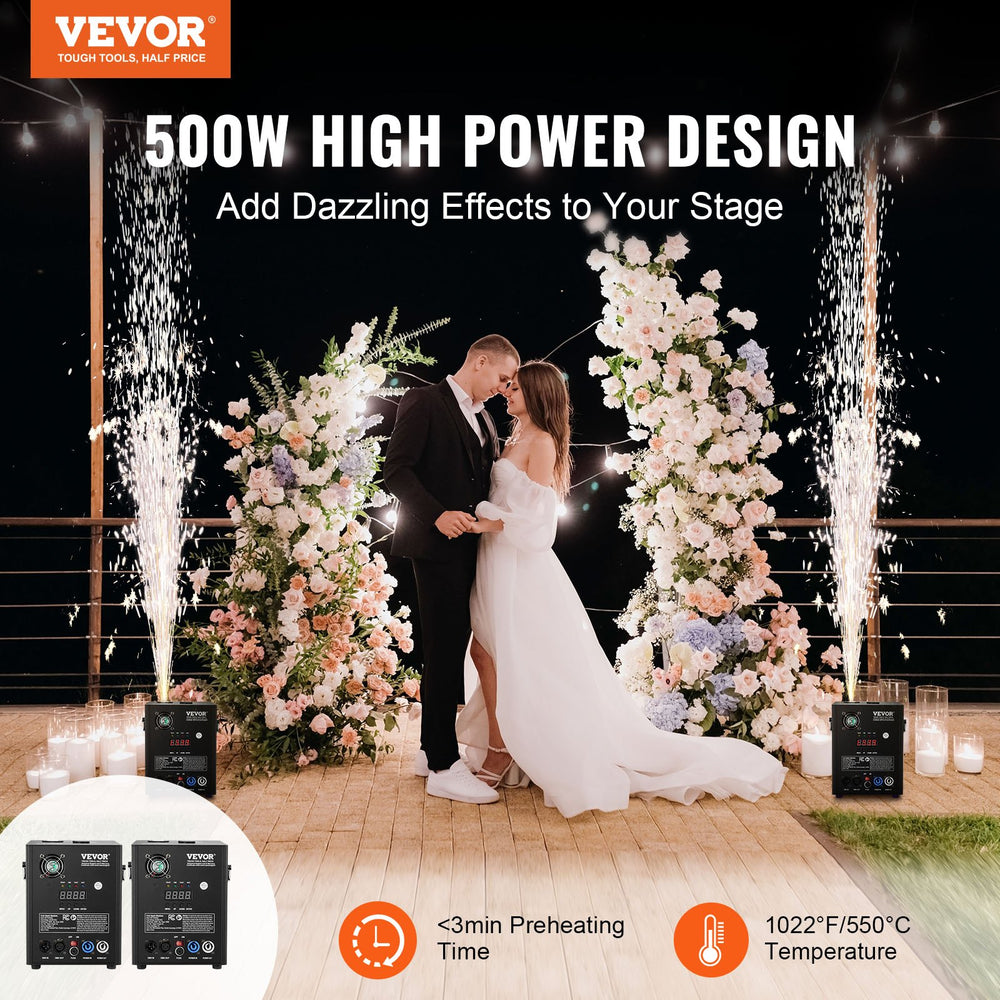 Vevor Cold Spark Machine 500W 6.5' to 13' Special Effects Fireworks for Events 2 Units New