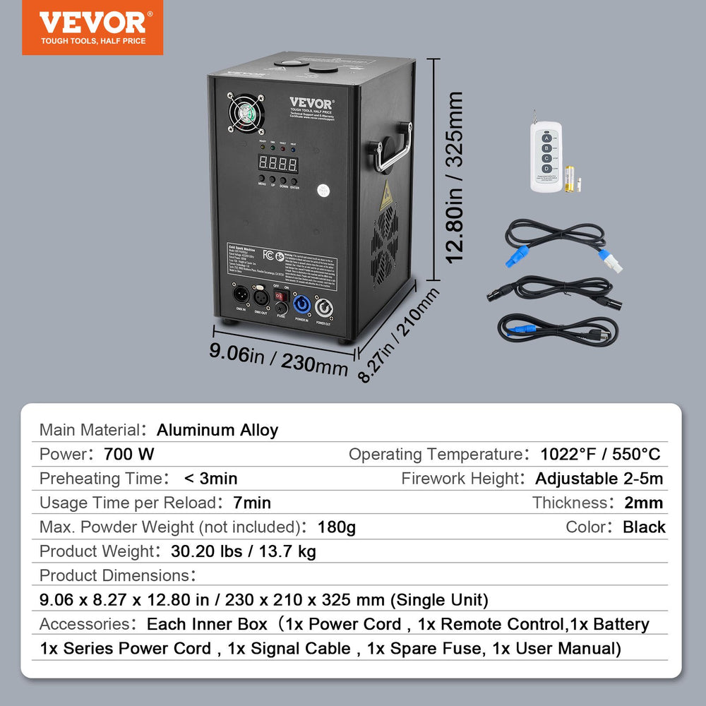 Vevor Cold Spark Machine 700W 6.5' to 16.4' Special Effects Fireworks for Events 2 Units New