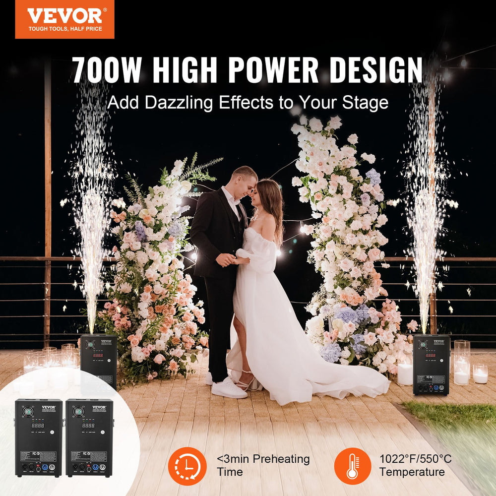 Vevor Cold Spark Machine 700W 6.5' to 16.4' Special Effects Fireworks for Events 2 Units New