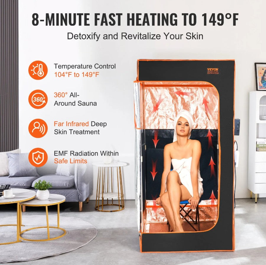 Vevor Infrared Sauna Tent 1400W Full Body Portable Spa Adjustable Temperature with Chair New