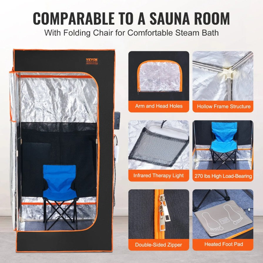 Vevor Infrared Sauna Tent 1400W Full Body Portable Spa Adjustable Temperature with Chair New