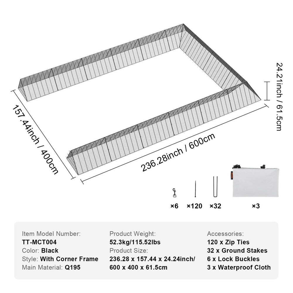 Vevor Chicken Tunnels 236.2" x 157.4" x 24.2" Portable with Corner Frames for Yard 2 Sets New