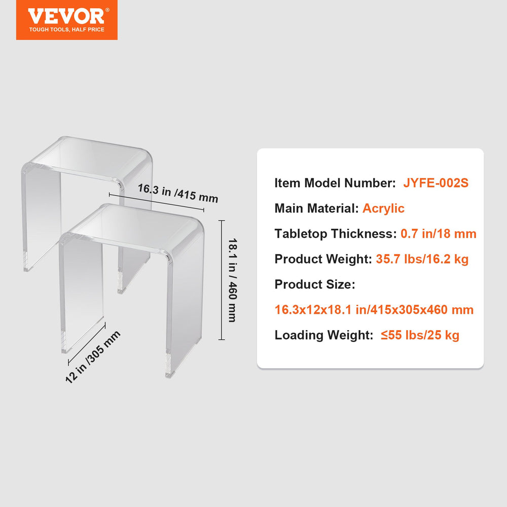 Vevor Acrylic End Table 16.3" x 12" x 18.1" Clear U-Shaped Side Table 2 PCS New