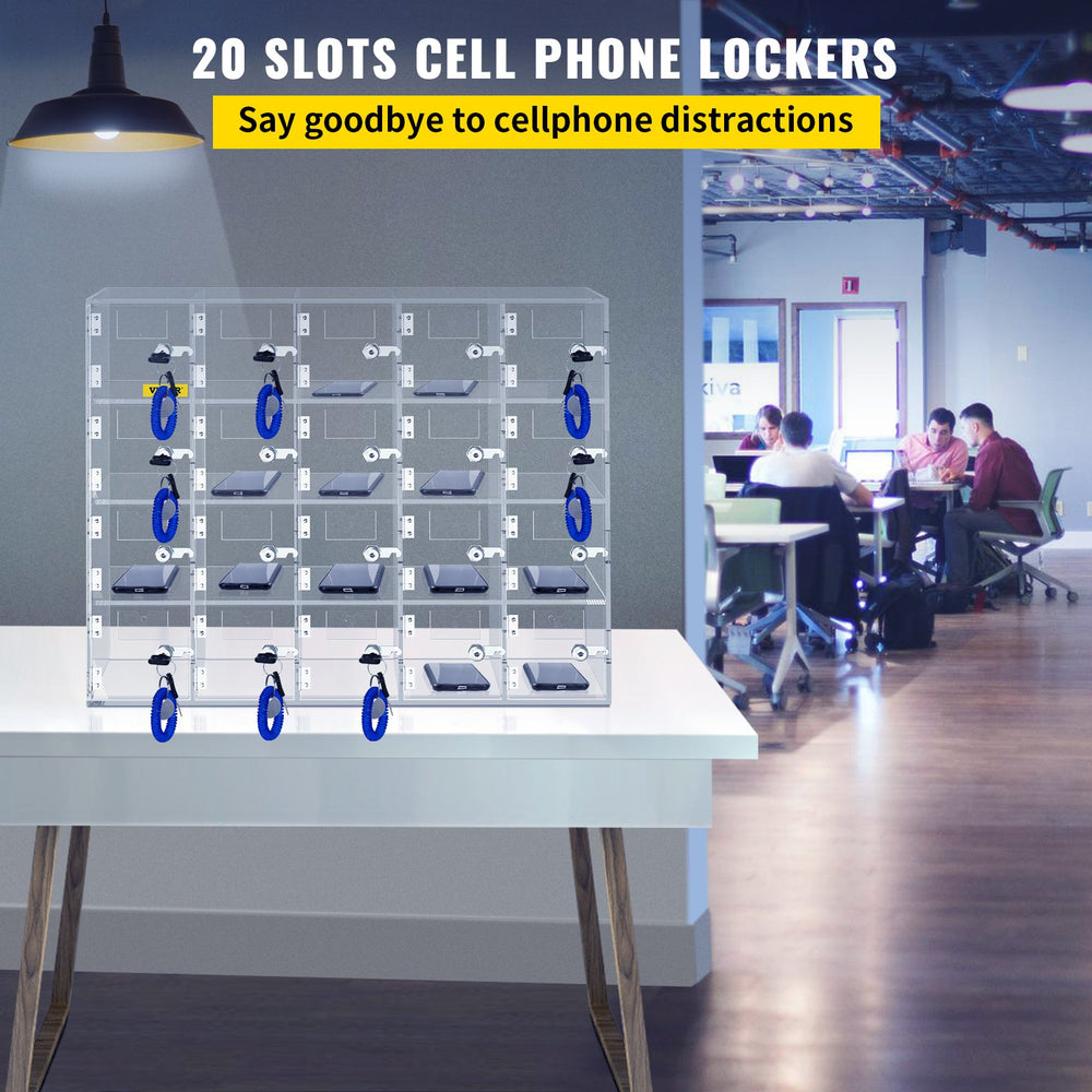 Vevor Cell Phone Locker 20 Slots Acrylic Storage with Door Locks and Keys Wall Mounted New