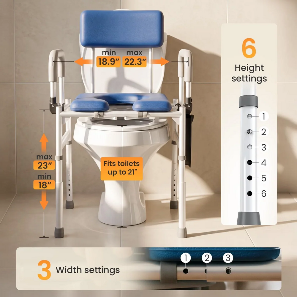 Vocic YR11 Commode Chair Flip-Up Armrests 400 lb. Capacity Height/Width Adjustable New