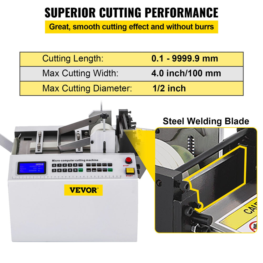 Vevor Automatic Heat-Shrink Tube Cutting Machine 250W YS100 for Sleeves Tubes Wires and Films New