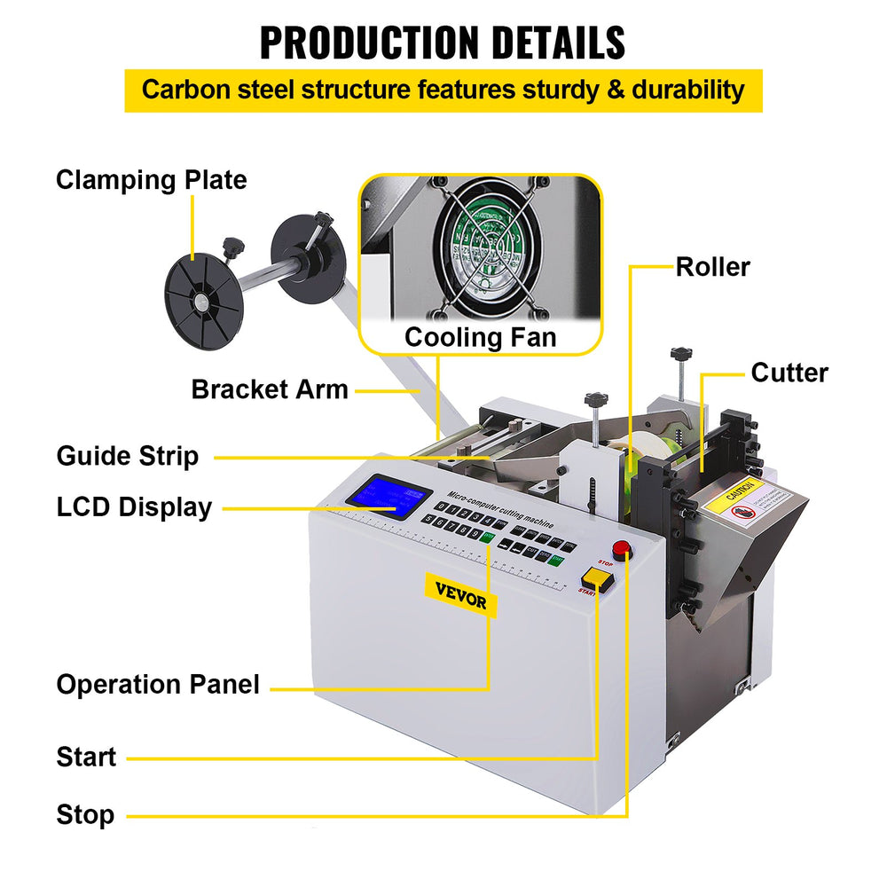 Vevor Automatic Heat-Shrink Tube Cutting Machine 250W YS100 for Sleeves Tubes Wires and Films New