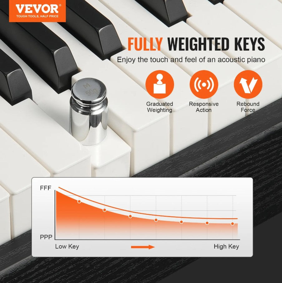 Vevor 88-Key Fully Weighted Digital Piano with Dual Keyboard Bench and Stand New