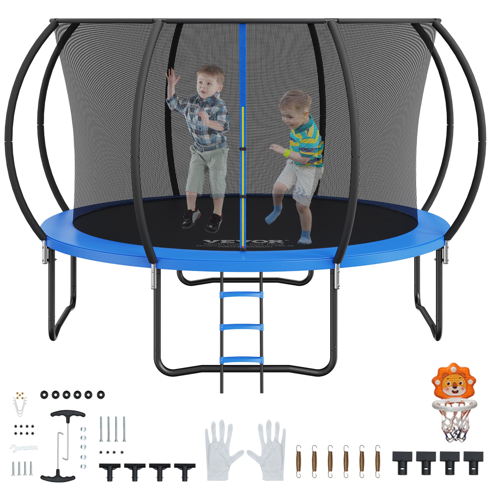 Vevor 12' Trampoline 400 Lbs. Capacity with Enclosure Net and Spring Cover Padding New