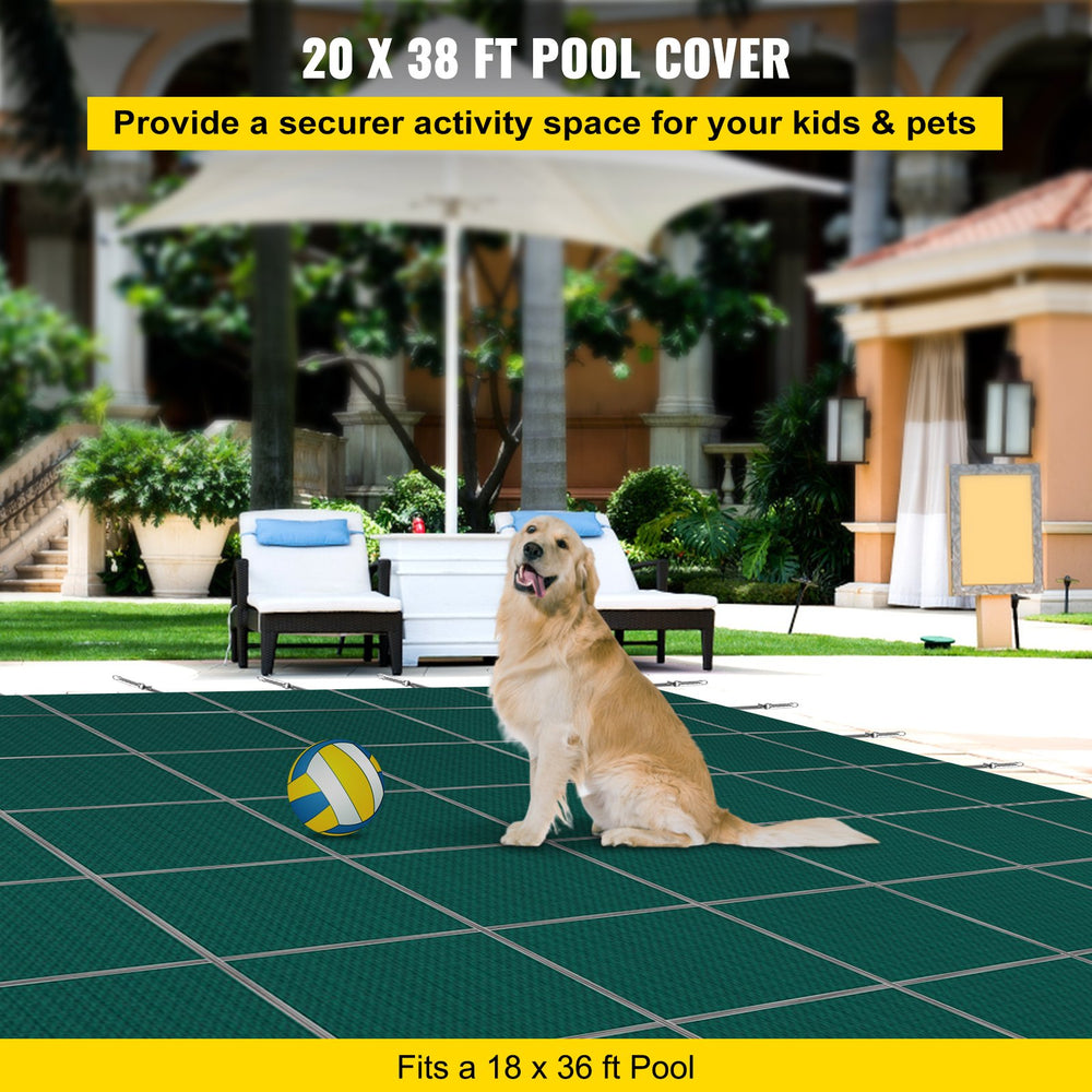 Vevor Pool Safety Cover Fits 18' x 36' Inground Pool Green Mesh Cover with 4' x 8' Right Step New