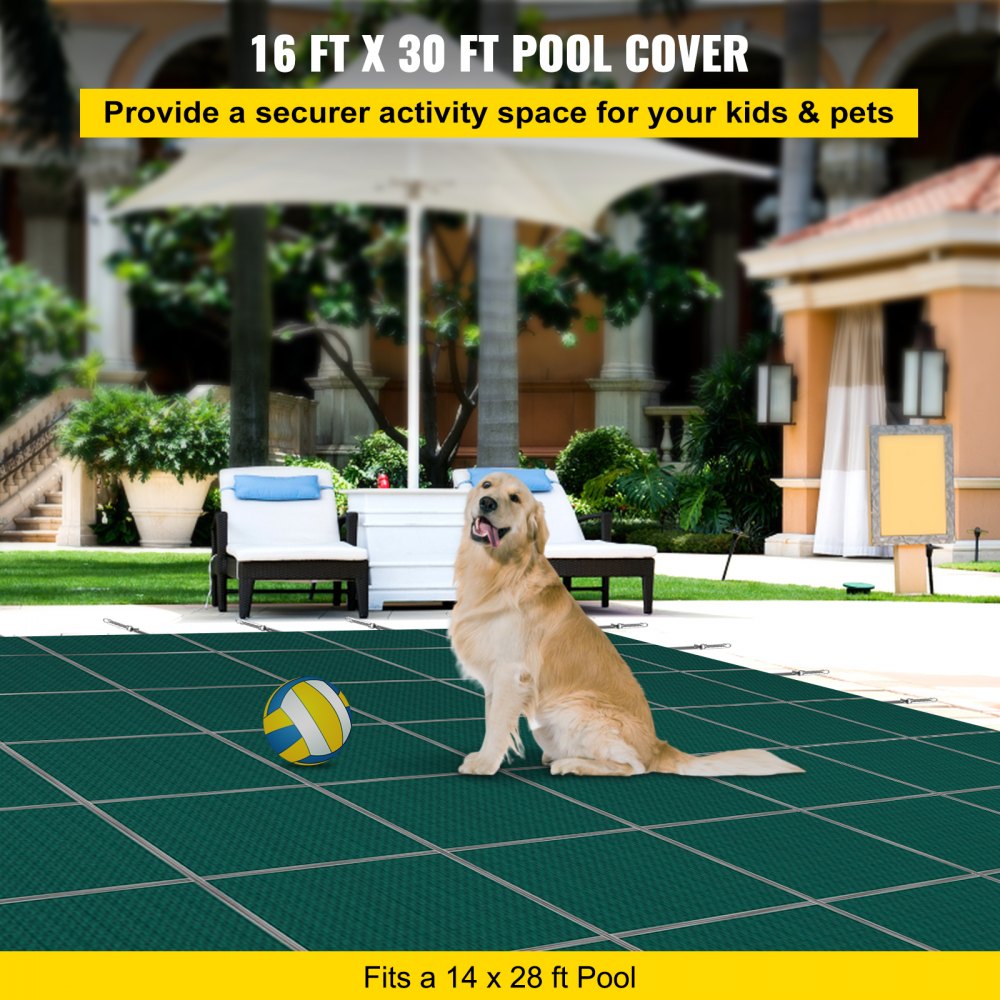 Vevor Pool Safety Cover Fits 14' x 28' Rectangle Inground Pool Green Mesh Cover New