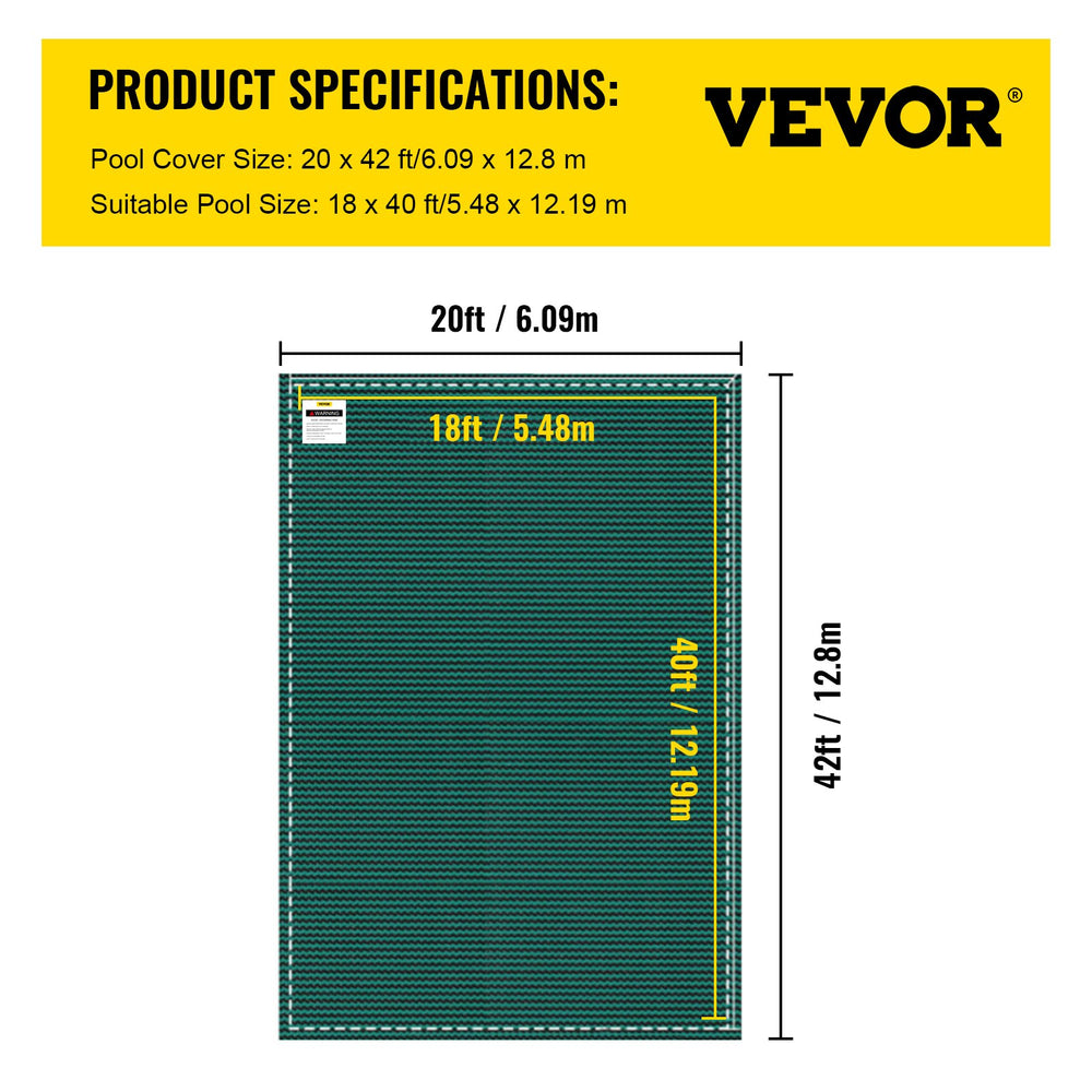 Vevor Pool Safety Cover Fits 18' x 40' Rectangle Inground Pool Green Mesh Cover New