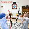 Youth archery bow set featuring two bows and a hanging target, perfect for kids' indoor play and skill development.