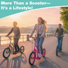 Youth scooter in black with adjustable handlebar and 16-inch inflatable wheels, ideal for ages 8 and up, promoting.