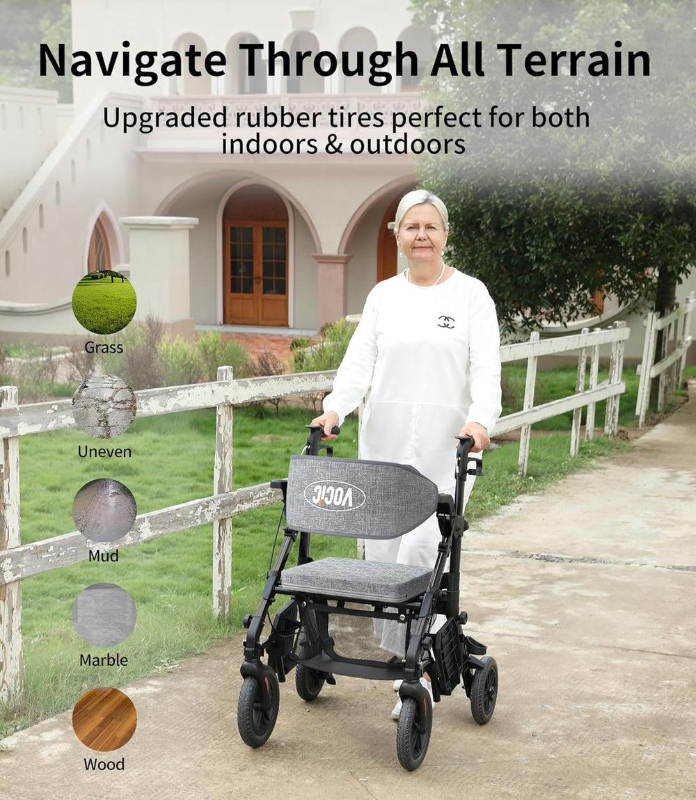 Vocic Z51 2-in-1 Rollator and Transport Chair Lightweight Foldable Everyday Mobility 300 Lb Capacity New