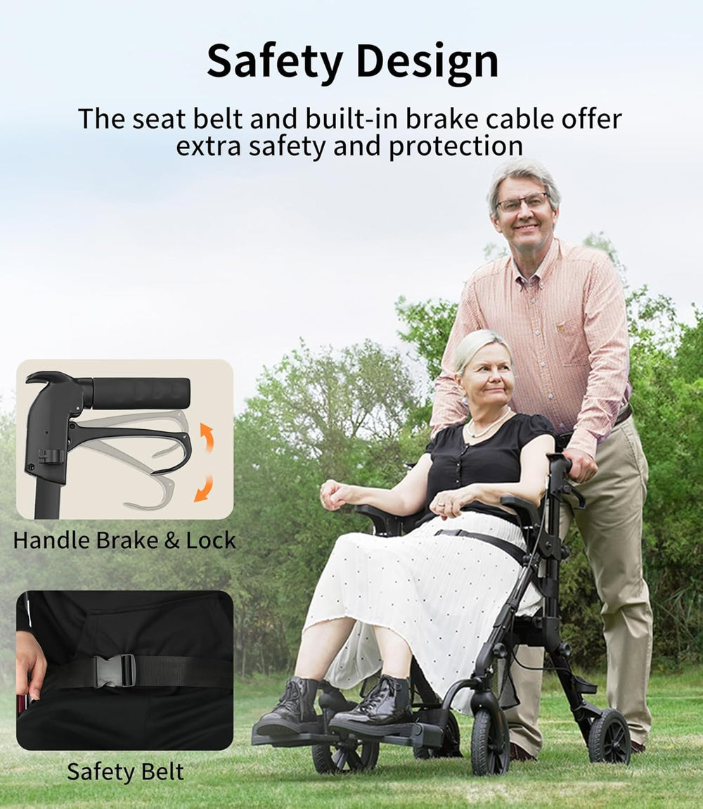 Vocic Z51 2-in-1 Rollator and Transport Chair Lightweight Foldable Everyday Mobility 300 Lb Capacity New