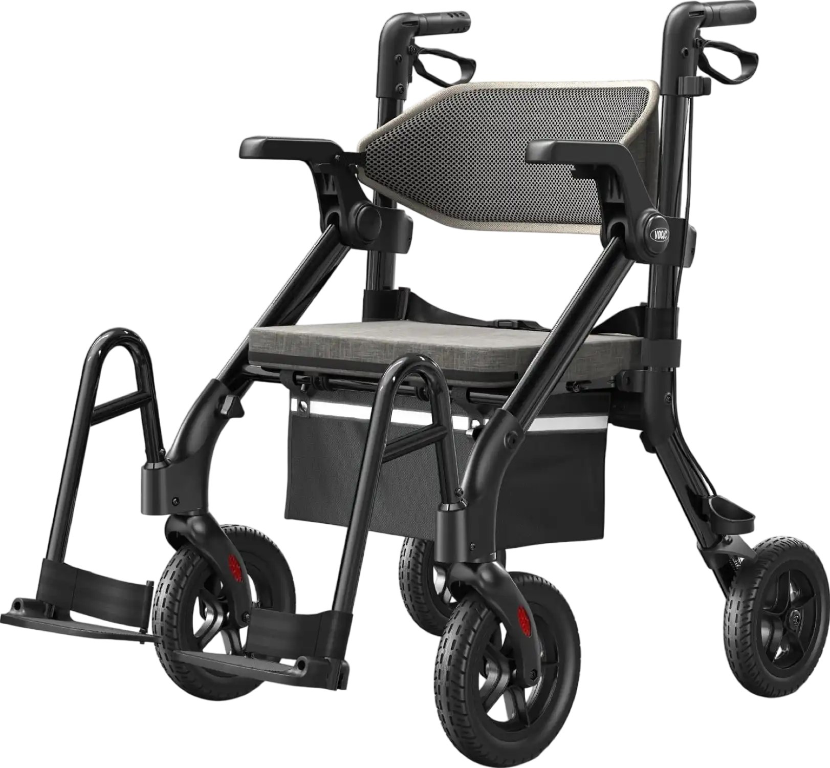 Vocic Z55 2-in-1 Rollator and Transport Chair Heavy-Duty All-Terrain No-Bend Footrest 300 Lb Capacity New