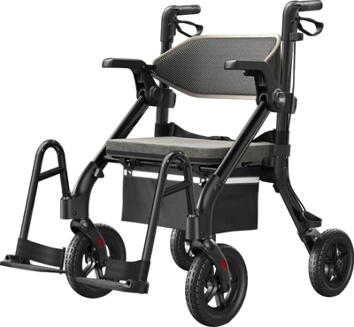Vocic Z55 2-in-1 Rollator and Transport Chair Heavy-Duty All-Terrain No-Bend Footrest 300 Lb Capacity New