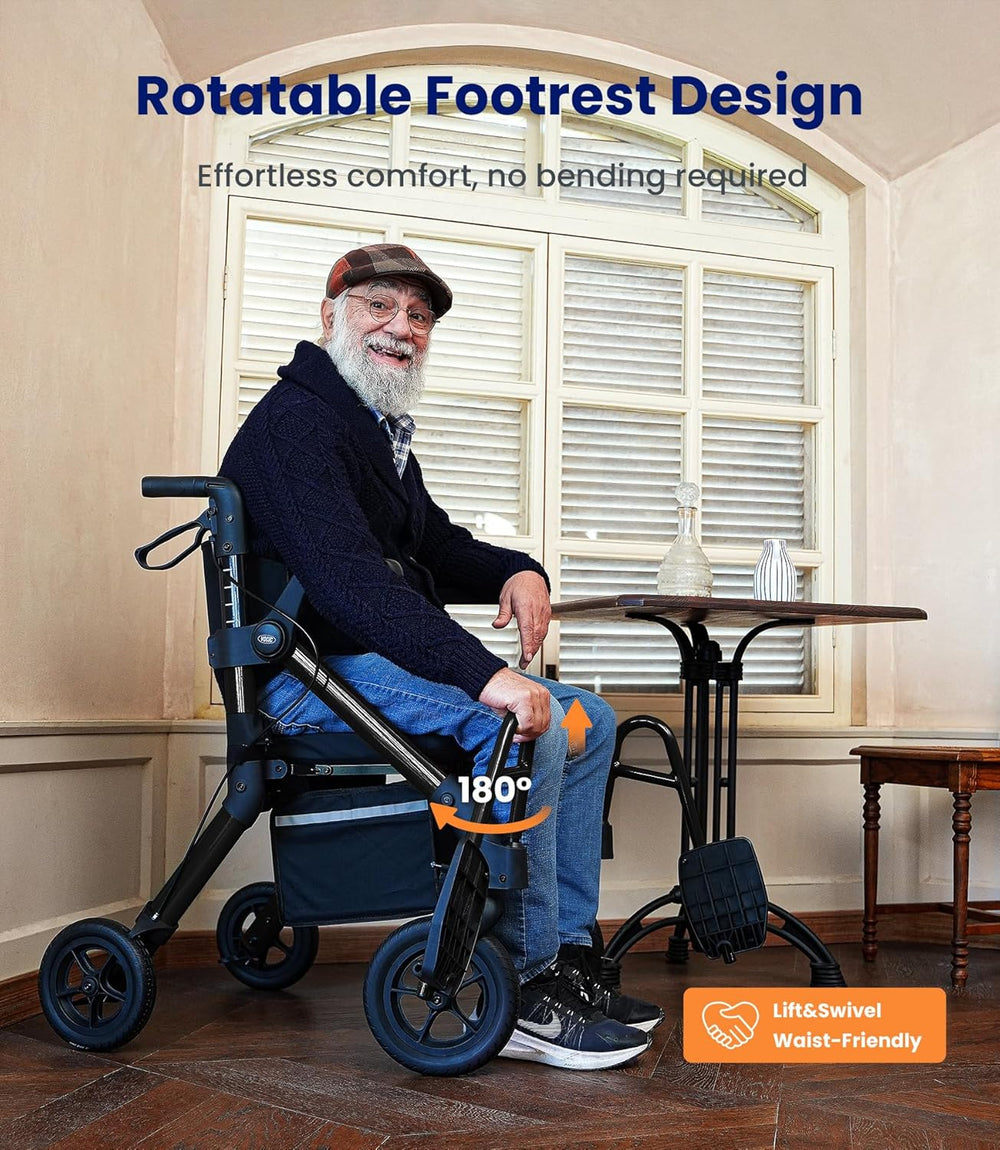 Vocic Z55 2-in-1 Rollator and Transport Chair Heavy-Duty All-Terrain No-Bend Footrest 300 Lb Capacity New
