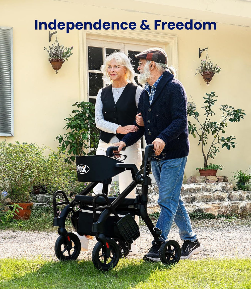 Vocic Z55 2-in-1 Rollator and Transport Chair Heavy-Duty All-Terrain No-Bend Footrest 300 Lb Capacity New
