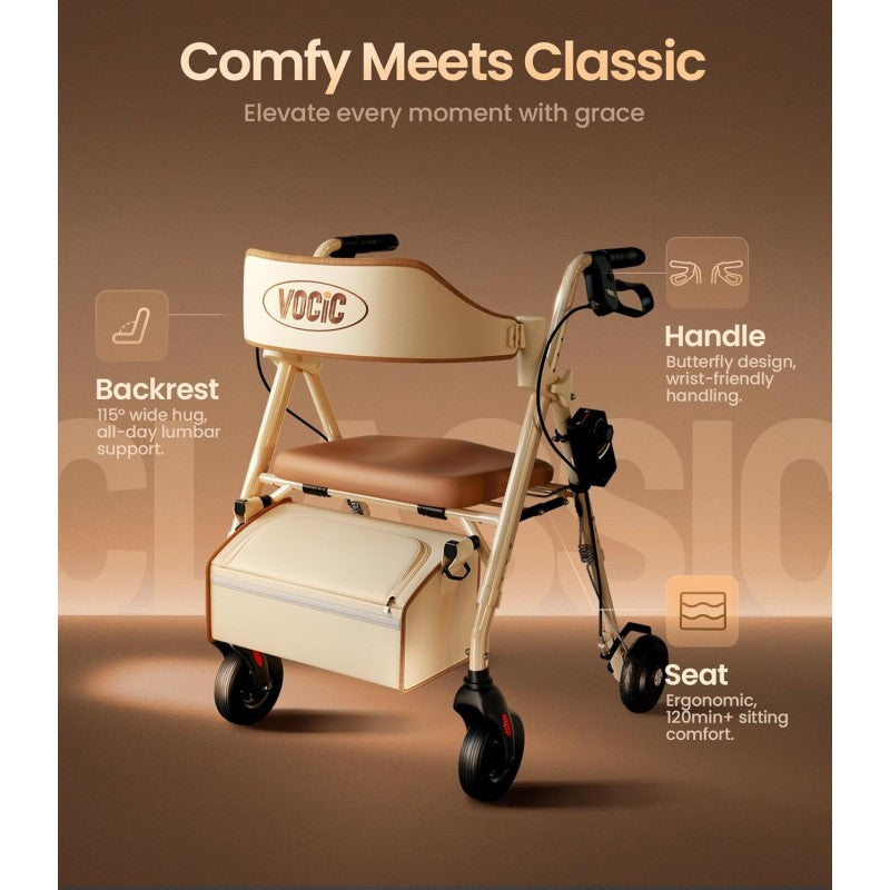 Vocic Z63 Rollator Walker with 3-Level Adjustable Damping Foldable New