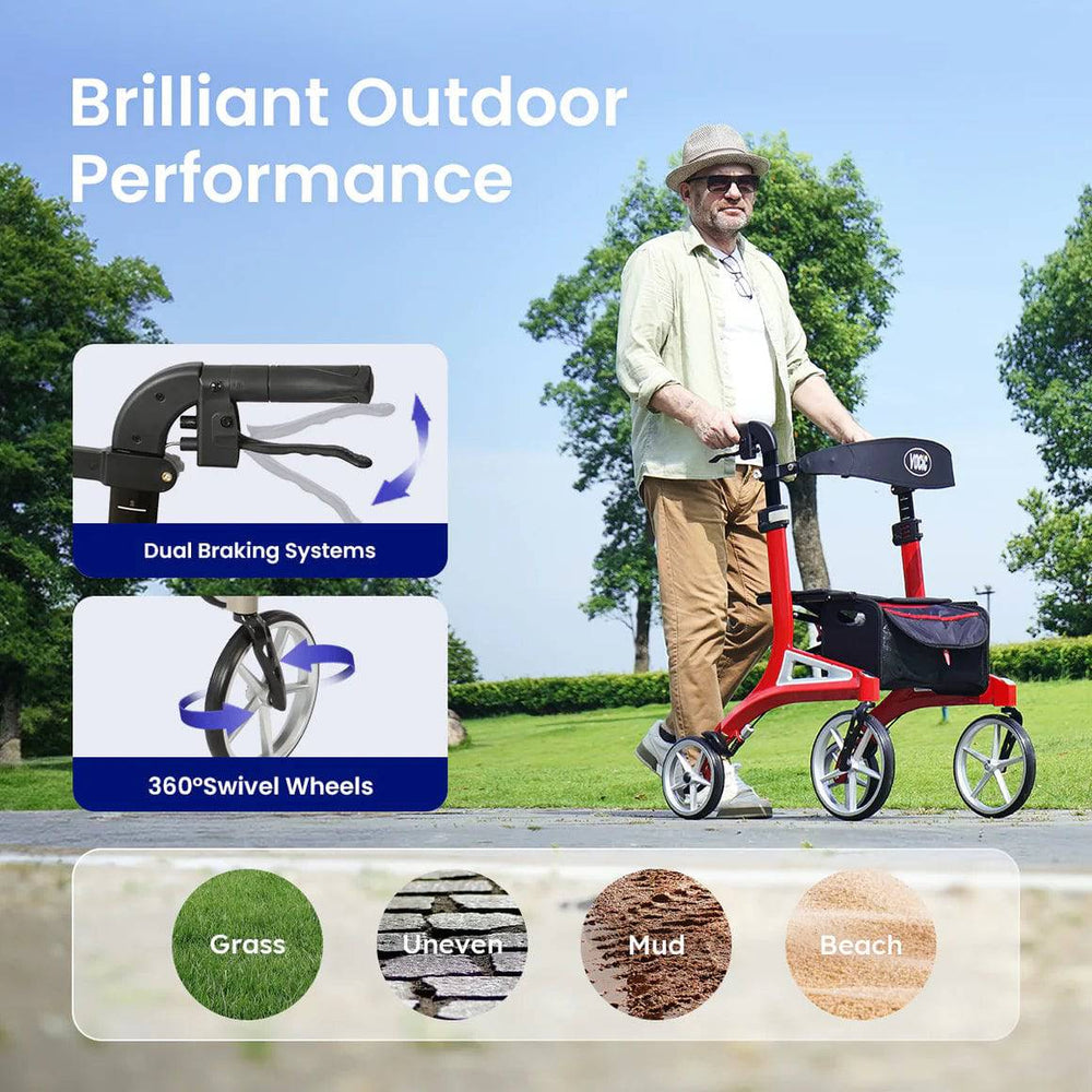 Vocic Z71 Rollator Walker Lightweight Foldable Adjustable Backrest 240 Lb Capacity New