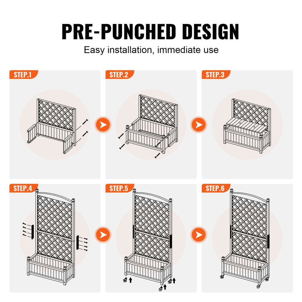 Vevor Raised Garden Bed with Trellis 60" x 13" x 61.4" Drainage Holes Standing Wood Planter 2 PCS New