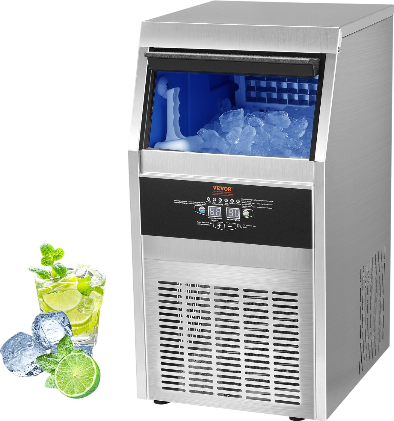 Vevor Commercial Ice Maker 65 Lbs/24H with 24 Lbs Storage 40 Cubes 110V Auto Cleaning New