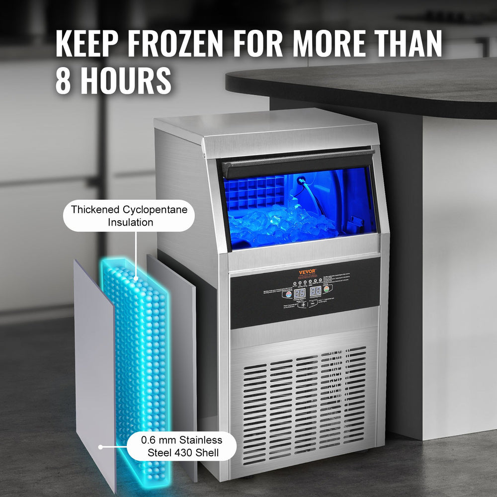 Vevor Commercial Ice Maker 90 Lbs/24H with 24 Lbs Storage 45 Cubes 110V Auto Cleaning New