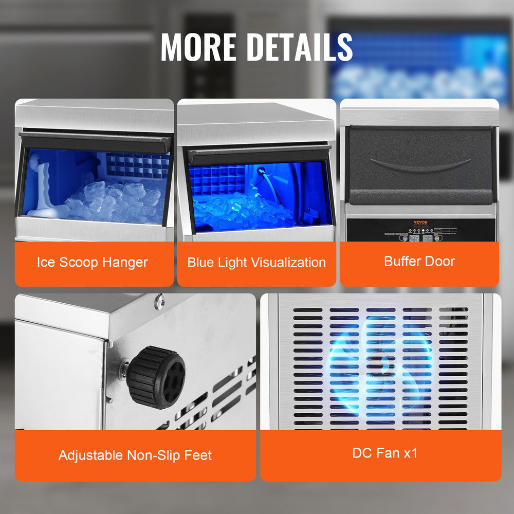 Vevor Commercial Ice Maker 90 Lbs/24H with 24 Lbs Storage 45 Cubes 110V Auto Cleaning New