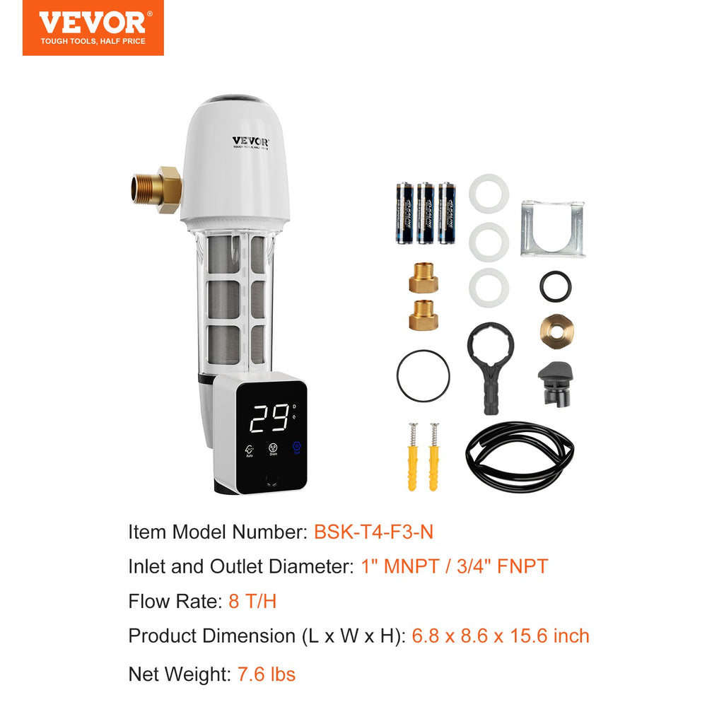 Vevor Water Filter Spin Down 40 Micron Whole House 36 GPM 1" MNPT 3/4" FNPT New