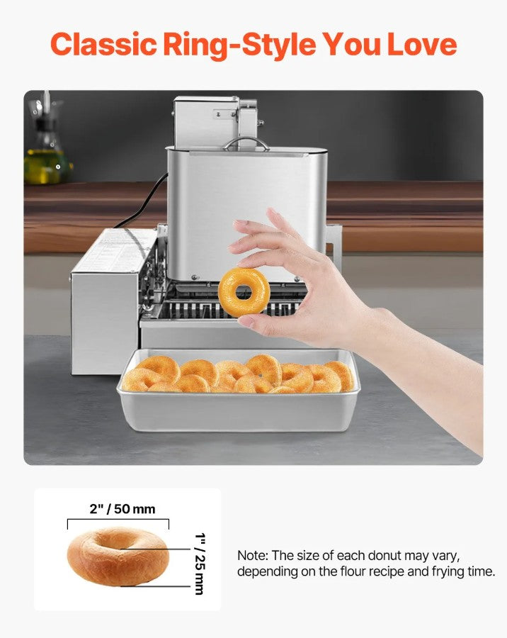 Vevor Commercial Automatic Donut Maker 4-Row 240 Pcs/H Stainless Steel with 0.8 Gal Hopper New